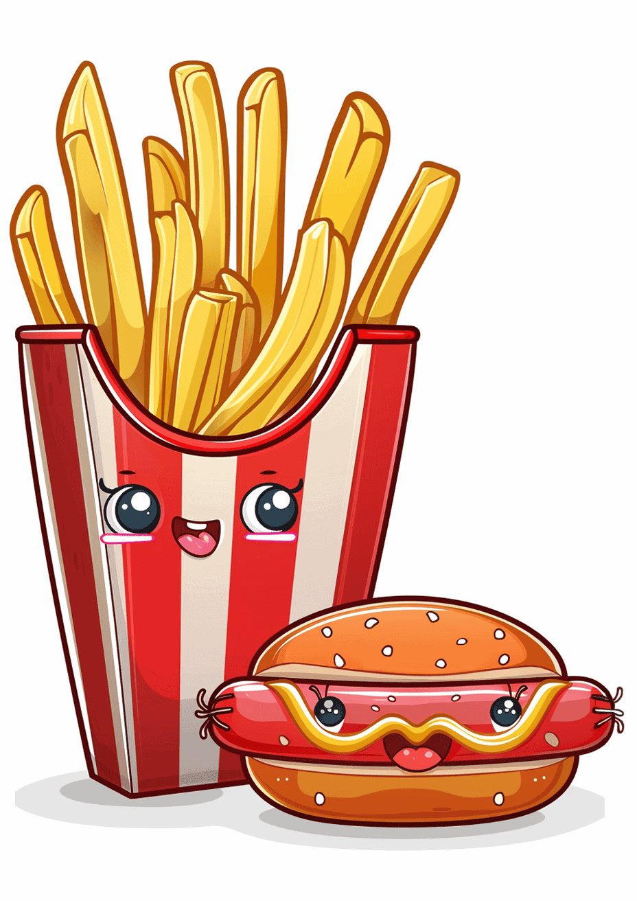 French fries and a hot dog with friendly faces